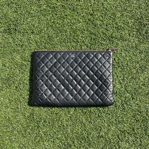 Chanel O Case Clutch Quilted Caviar Large